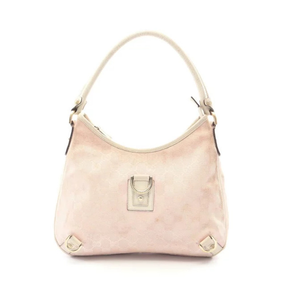 Gucci Abbey GG Canvas Shoulder Bag Leather Pink Ivory White